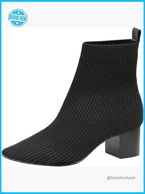 Stretch Knit Sock Booties Block Heel Women's Ankle Boots Memory Foam